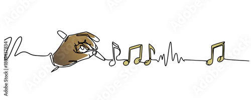 Rhythm in Motion, A hand sketching musical notes along a rhythmic line