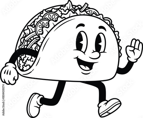Cartoon taco character running fast vector illustration food mascot eps silhouette