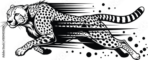 Cheetah running fast vector illustration black and white design art eps silhouette