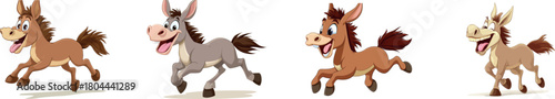 This modern clip art features a crazy running cartoon mule or donkey, illustrated using simple gradients and comprising a single layer