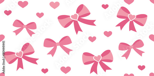 Seamless pattern with pink hearts and bow with abstract background.