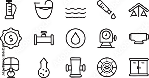 Iconic Water Elements: A series of sleek, monochromatic icons depicting various water-related elements. Clean lines and modern design.