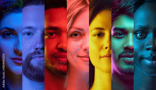Foto Vertical rainbow portrait stripes showing diverse faces