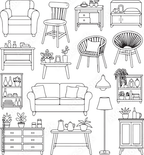 Line art furniture collection for living room decoration home interior design