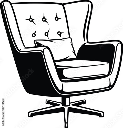 Isolated black and white swivel chair with pillow vector illustration eps silhouette