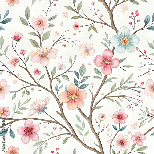 seamless floral pattern, Pattern Elegant floral seamless pattern with tree branches