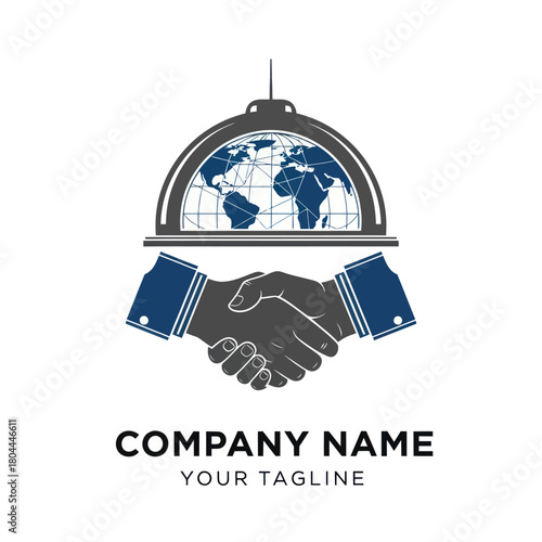 Global food service business handshake logo representing international cooperation.
