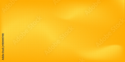 Yellow halftone pattern. Retro comic gradient background. Bright orange pixelated dotted texture overlay.