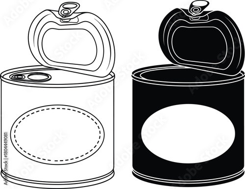 Open canned food vector illustration black and white outline design eps silhouette