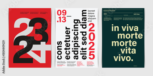 Bold Swiss Typographic Poster Set. Vector Illustration