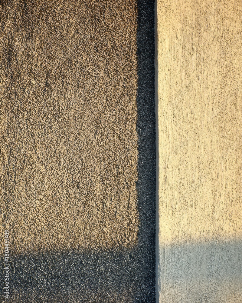 Fototapeta premium Sunlit rough and smooth wall textures with vertical contrast soft tone