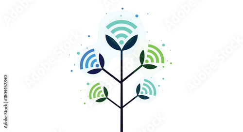 Abstract Tree with WiFi Signal Flowers, Generative AI.