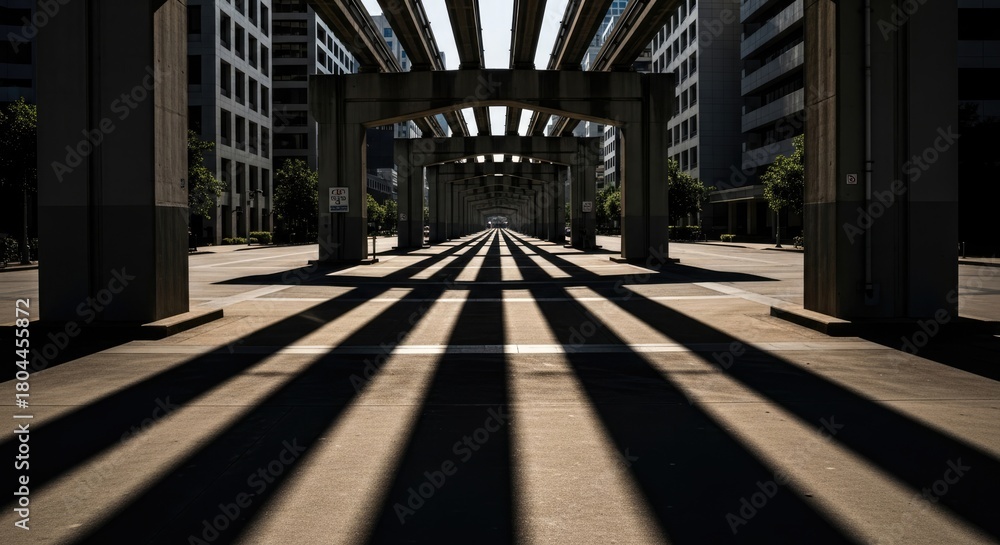 Fototapeta premium Urban exploration downtown with striking shadows and architectural design perfect for cityscapes and urban planning visuals