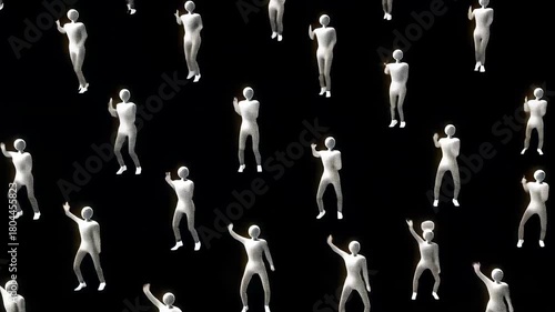Vibrant Animated Dancing Figures on Black Background: Abstract 3D Digital Art for Party Themes