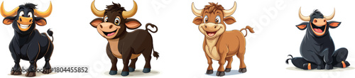 A modern clip art illustration of a happy cartoon bull is rendered with simple gradients and exists on a single layer