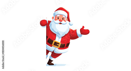 Cartoon Santa Claus peeking from the side with a friendly gesture Christmas holiday