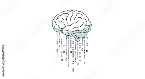 Digital Brain with Binary Code Descending, Generative AI.
