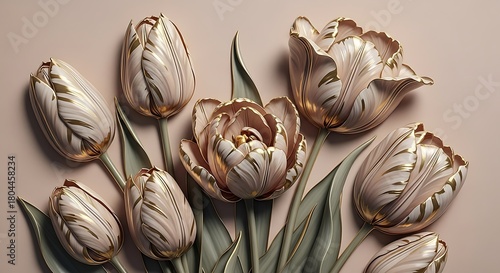 Elegant textured ceramic tulips with delicate gold accents on a soft neutral background