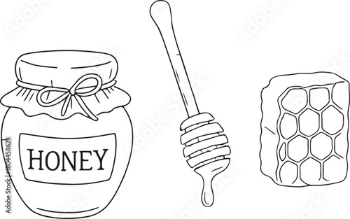 pure natural honey dripping from honeycomb vector line art