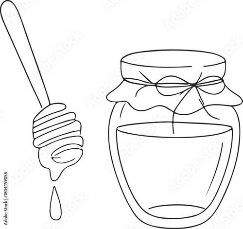 pure natural honey dripping from honeycomb vector line art