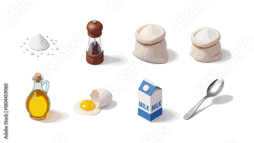 Essential ingredients: cooking elements in isometric style for culinary projects