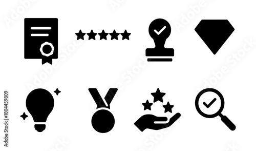 Silhouette icons of certification, ratings, and awards for professional use