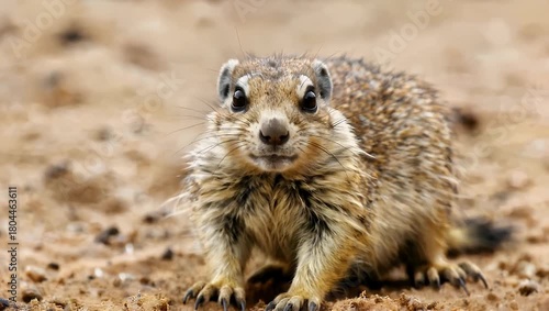 Meerkat standing on dry desert sand under bright daylight with curious expression