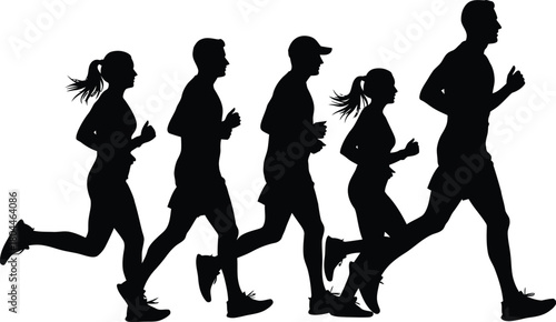 Silhouette of people running marathon training fitness jogging exercise eps