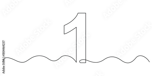Continuous line vector design of number 1 with vector. Number one continuous one line drawing of number 1.  One line drawing of number five icon.