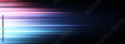 Black wide modern abstract technology background with blue and red glowing high-speed and movement light effect. Vector illustration