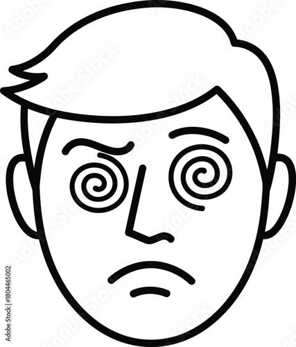 Dizzy confused man with spiral eyes vector illustration line drawing eps silhouette