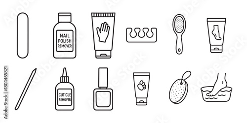 Nail Polish and Cuticle Care Line Icons