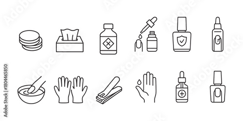 Nail Salon Hygiene and Treatment Line Icon Set