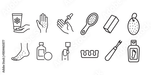Hand and Foot Skin Care Line Icons