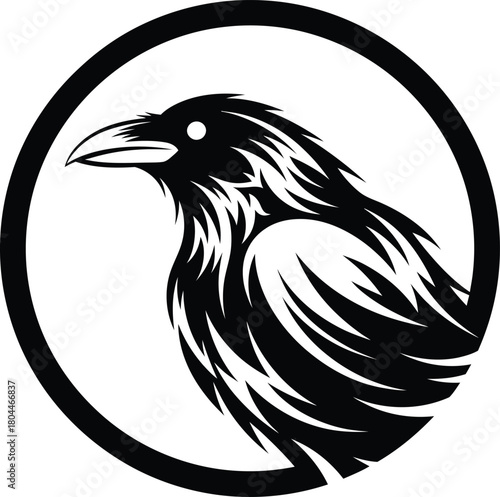 Raven logo design black and white bird illustration circle vector art eps silhouette