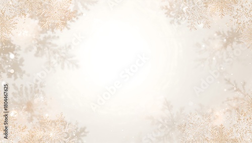 Elegant golden snowflakes holiday background with soft bokeh lights and festive winter frame