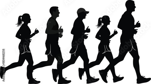Running marathon silhouette group fitness exercise healthy lifestyle eps