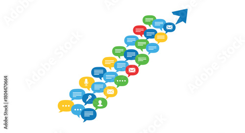 Social Media Growth Arrow Made of Speech Bubbles, Generative AI.