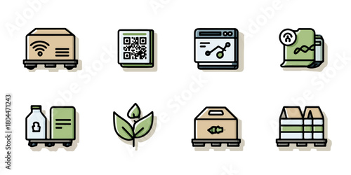 Set of  modern icons representing logistics supply chain and eco friendly delivery services