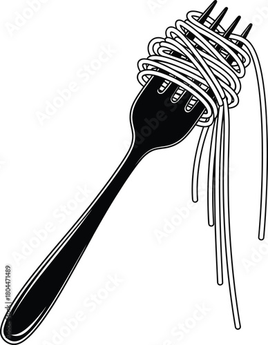 Spaghetti on fork illustration italian food pasta dinner lunch vector art eps silhouette