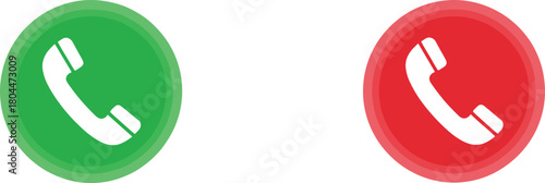 Green Accept and Red Decline Phone Call Buttons Vector, Ideal for Mobile App Interfaces, Telephony, Communication Technology, and User Interface Design Elements