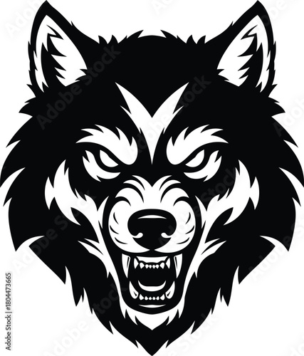 Black and white wolf head vector illustration angry wolf mascot logo eps silhouette