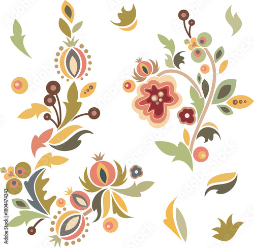 Valokuvatapetti Vector floral Slavic traditional decoration motifs set