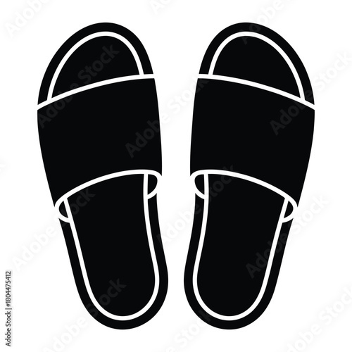 Simple black outline of two open toe slip on sandals