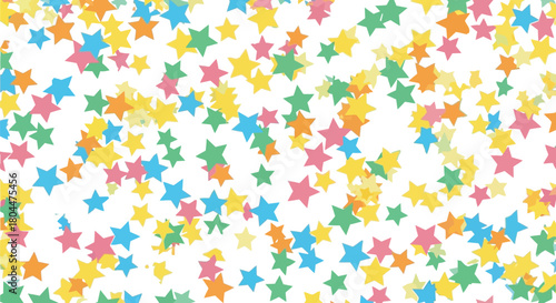 Colorful star confetti scattered on a white background creating a festive mood