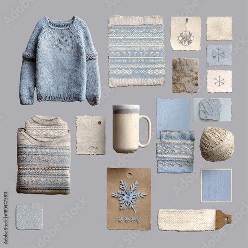 Winter Cozy Collage Pack with Sweaters, Snowflakes, Mugs, and Paper Textures