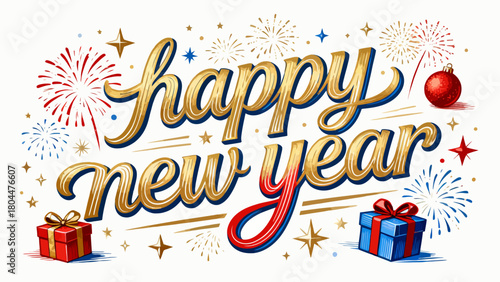 Creative art font "happy new year", font design, hand-drawn vector illustration