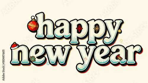 Creative art font "happy new year", font design, hand-drawn vector illustration