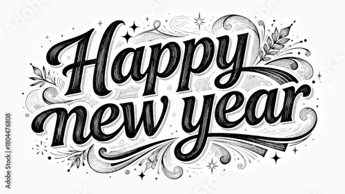 Creative art font "happy new year", font design, hand-drawn vector illustration