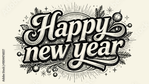 Creative art font "happy new year", font design, hand-drawn vector illustration